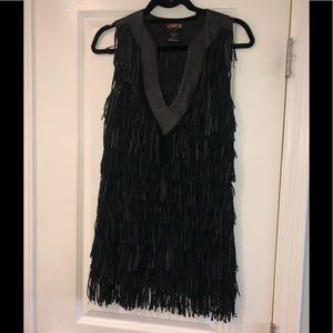 LA Rok black leather fringed dress